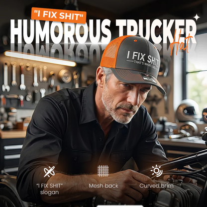 🔥Mesh Back Trucker Cap with "I Fix Shit" Embroidery – Breathable Outdoor Sun Hat🧢☀️
