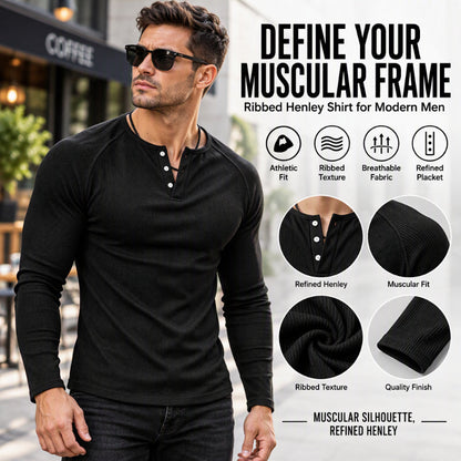Casual, slim-fit men’s Henley T-shirt with rib-knit detailing