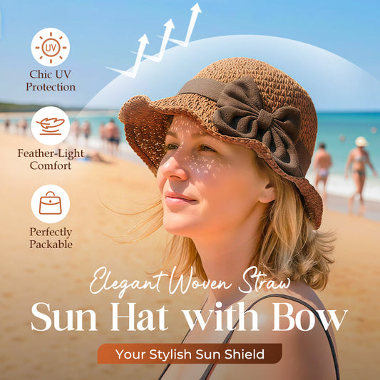 👒Elegant Woven Straw Sun Hat with Bow 🌞