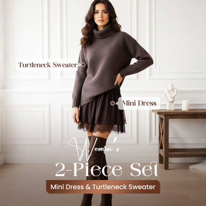 🔥Turtleneck Sweater Mini Dress Set
