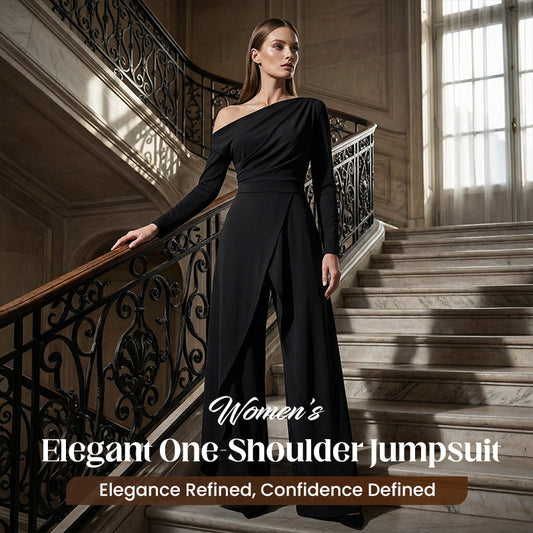 👗✨Women's Elegant One-Shoulder Jumpsuit – Wide-Leg Flow, Wrap Skirt Detail & Premium Breathable Fabric for a Chic Look 💃