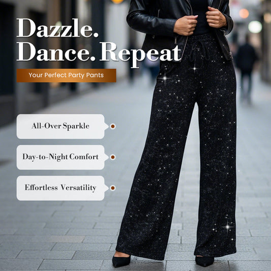 Women's Sequin Sparkle Wide Leg Pants with Elastic Waistband👖✨
