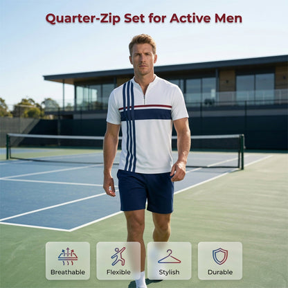 👕Summer Hot Sale 50% OFF⭐Men's Quarter-Zip Shirt & Shorts Set