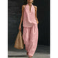 Boho Linen Two Piece Set - Perfect for Beach, Vacation & Brunch! Halter Neck Sleeveless Top Wide Leg Pants Set