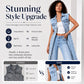 Women Sleeveless High Slit Denim Vest Dress Longline Jean Jacket