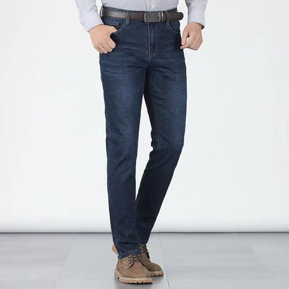 👖 Men's Elastic High Waist Straight Leg Jeans – Stretch Cotton, Breathable, Classic Fit ✨