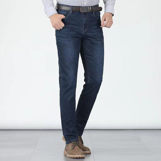 👖 Men's Elastic High Waist Straight Leg Jeans – Stretch Cotton, Breathable, Classic Fit ✨