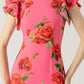 🖤 Black Friday Early Access: 50% OFF 🖤Cheongsam Style Rose Floral Print Tiered Flare Sleeve Stretch Maxi Dress