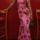 🖤 Black Friday Early Access: 50% OFF 🖤Cheongsam Style Rose Floral Print Tiered Flare Sleeve Stretch Maxi Dress