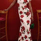 🖤 Black Friday Early Access: 50% OFF 🖤Cheongsam Style Rose Floral Print Tiered Flare Sleeve Stretch Maxi Dress