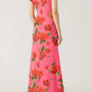 🖤 Black Friday Early Access: 50% OFF 🖤Cheongsam Style Rose Floral Print Tiered Flare Sleeve Stretch Maxi Dress