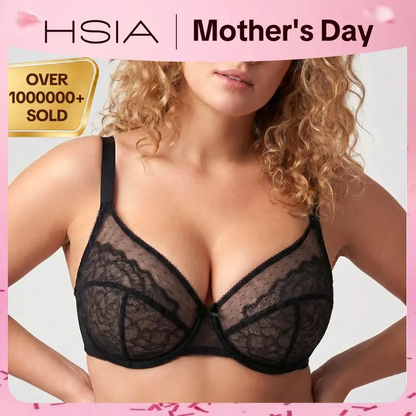 💞50K+ SOLD!👙HSIA Enchante Floral Lace Plus Size Underwire Unlined Unpadded Minimizer Full Coverage Bra Women's Wear Comfortable Breathable Mesh Cup