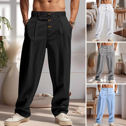 👖 50% OFF NOW! ✨ Men's Casual Drawstring Pants – Breathable linen & loose fit – Decorative buttons, perfect for everyday wear or warm days 🍂