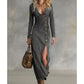 💝Women's Long Sleeve V-Neck Maxi Dress💃
