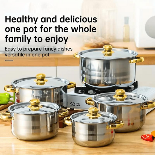 🍳🔥 5-Piece Stainless Steel Cookware Set with Glass Lids – Durable, Even Heat Distribution & Elegant Design ✨