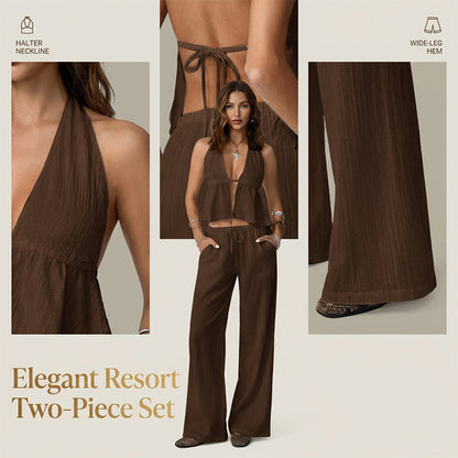 Women's Halter Neck Backless Two-Piece Set