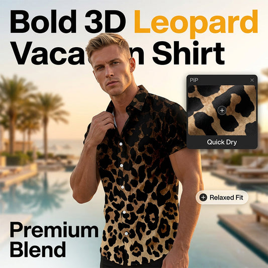 👔 LIMITED-TIME 50% OFF! ✨ Men's Leopard Print Shirt – Button Down, Short Sleeve, Black, 6 Sizes 🌴