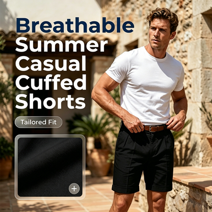 🩳 Summer Cuffed Shorts – Classic Pleated Style, Breathable Cotton.