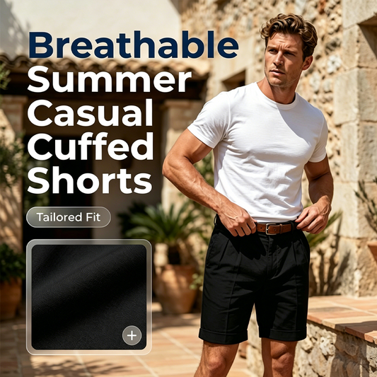 🩳 Summer Cuffed Shorts – Classic Pleated Style, Breathable Cotton.