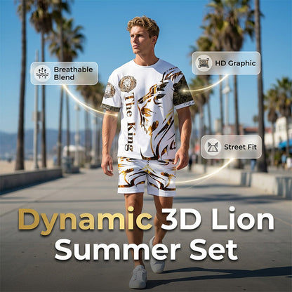 👕 50% OFF NOW! ⏰ Men's Lion Graphic Set – Bold lion print & breathable fabric – Relaxed fit, perfect for streetwear or casual days – cool 2-piece style 🩸😎