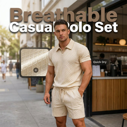 ⏰👕2026 HOT SALE – 50% OFF! 🔥Men’s Jacquard Two-Piece Loungewear Set✨Geometric Textured Knit Contrast Lapel V Neck🌿