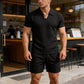 ⏰👕2026 HOT SALE – 50% OFF! 🔥Men’s Jacquard Two-Piece Loungewear Set✨Geometric Textured Knit Contrast Lapel V Neck🌿