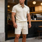 ⏰👕2026 HOT SALE – 50% OFF! 🔥Men’s Jacquard Two-Piece Loungewear Set✨Geometric Textured Knit Contrast Lapel V Neck🌿