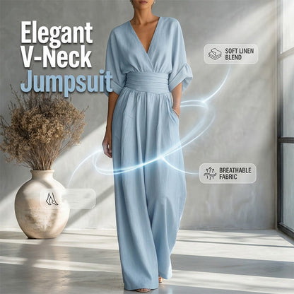 👗Women's V-Neck High Waist Wide Leg Jumpsuit – Flowy & lightweight – Flattering fit, perfect for summer events or resort wear – effortless elegance 🌸