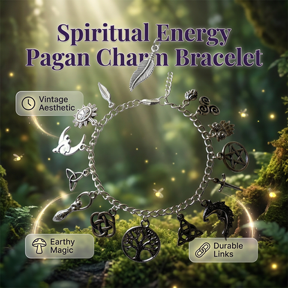 📿✨ Vintage Pagan Charm Bracelet – Spiritual Symbols, Antique Silver, Bohemian Style 🌙