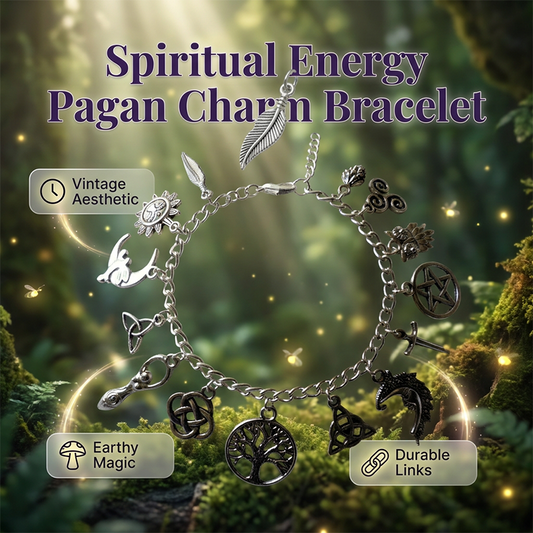 📿✨ Vintage Pagan Charm Bracelet – Spiritual Symbols, Antique Silver, Bohemian Style 🌙