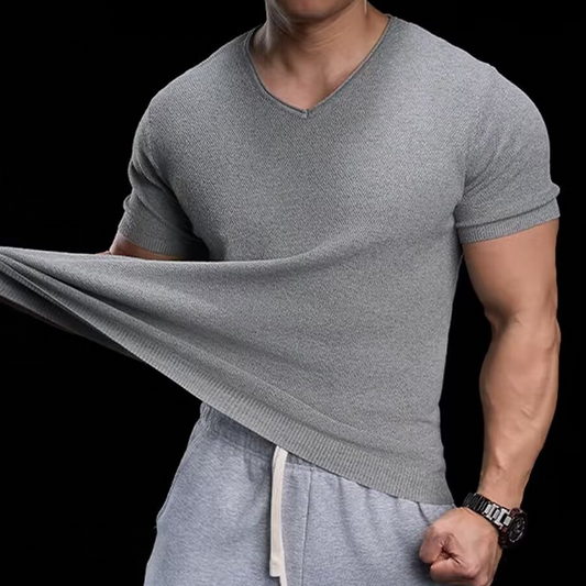🎁2026 New Arrivals 50% OFF💥Breathable V-Neck Knit Tee – Textured Finish, Athletic Fit, Gym to Street 🏋️