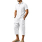 Men Summer Linen Set Loose Shirt and Cargo Shorts Two Piece Outfit