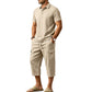 Men Summer Linen Set Loose Shirt and Cargo Shorts Two Piece Outfit