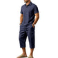 Men Summer Linen Set Loose Shirt and Cargo Shorts Two Piece Outfit