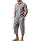 Men Summer Linen Set Loose Shirt and Cargo Shorts Two Piece Outfit