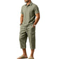 Men Summer Linen Set Loose Shirt and Cargo Shorts Two Piece Outfit