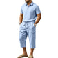 Men Summer Linen Set Loose Shirt and Cargo Shorts Two Piece Outfit