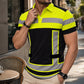 👕 Men's High Visibility Reflective Short Sleeve Shirt – Neon Blocks & Athletic Fit Cut ⏰