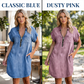 👗Summer Hot Sale - Up to 50% OFF⚡50K+ SOLD!🎁Women Casual Denim Shirt Dress Loose Lapel Short Sleeve Zipper Dress with Pockets