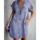👗Summer Hot Sale - Up to 50% OFF⚡50K+ SOLD!🎁Women Casual Denim Shirt Dress Loose Lapel Short Sleeve Zipper Dress with Pockets