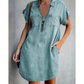 👗Summer Hot Sale - Up to 50% OFF⚡50K+ SOLD!🎁Women Casual Denim Shirt Dress Loose Lapel Short Sleeve Zipper Dress with Pockets