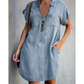 👗Summer Hot Sale - Up to 50% OFF⚡50K+ SOLD!🎁Women Casual Denim Shirt Dress Loose Lapel Short Sleeve Zipper Dress with Pockets