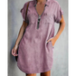 👗Summer Hot Sale - Up to 50% OFF⚡50K+ SOLD!🎁Women Casual Denim Shirt Dress Loose Lapel Short Sleeve Zipper Dress with Pockets