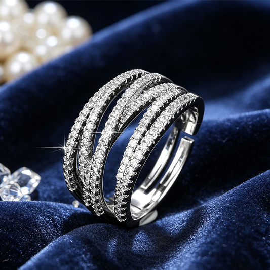 💍 Last Day Special Price ! 🔥 Adjustable Multi-Band Crossover Ring – Sparkling Paved Cubic Zirconia