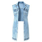 Women Sleeveless High Slit Denim Vest Dress Longline Jean Jacket