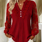 Women's Lace Patchwork V-Neck Long Sleeve Top