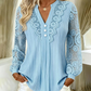 Women's Lace Patchwork V-Neck Long Sleeve Top