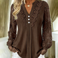 Women's Lace Patchwork V-Neck Long Sleeve Top