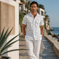 ☀️👔Men’s Geometric Print Relaxed-Fit Button-Down Shirt – Soft Summer Feel, Roomy Comfort & Vacation-Ready Style✨