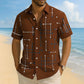 ☀️👔Men’s Geometric Print Relaxed-Fit Button-Down Shirt – Soft Summer Feel, Roomy Comfort & Vacation-Ready Style✨